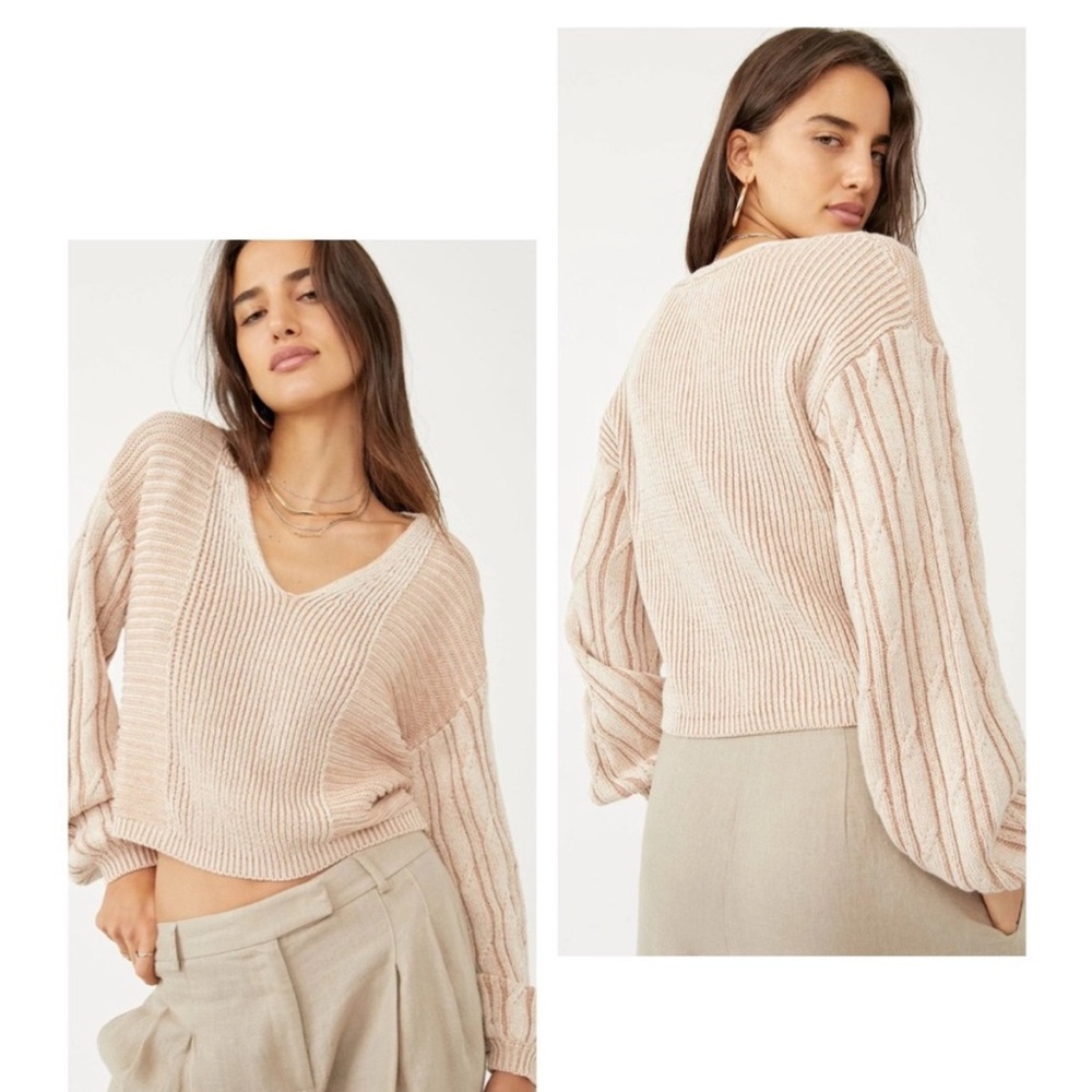 Free People When It Rains V Neck Sweater Size L